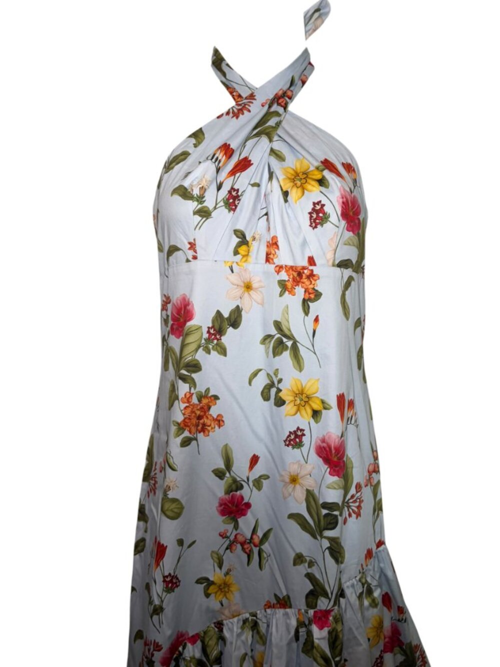 O.P.T Oli Floral Halter Maxi Dress Tiered Ruffle Blue NWT Small - Picture 3 of 7